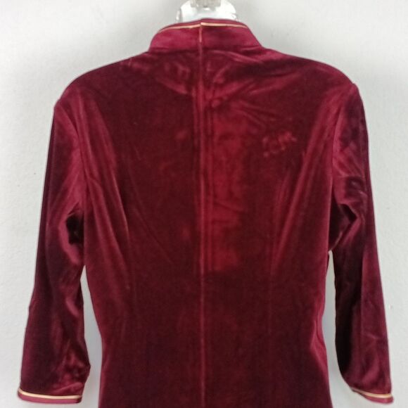 Elegant Velvet Burgundy 3/4 Sleeve Side Slits Cheongsam Dress sz L Whimsigoth - Picture 10 of 13